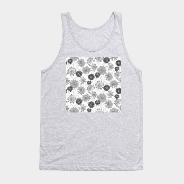 Pressed Pom Pom Gray Flowers Tank Top by Carolina Díaz